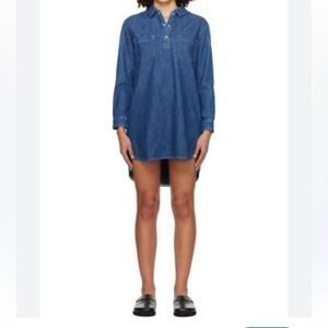 Max Studio Quarter Button Down Long Sleeve MIDI Denim Dress